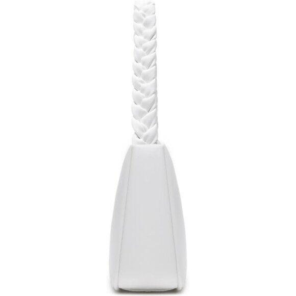 Women Braid White Imported Polyester Pu Leather Zipper Closure Mini Tote Handbag - Picture 2 of 7